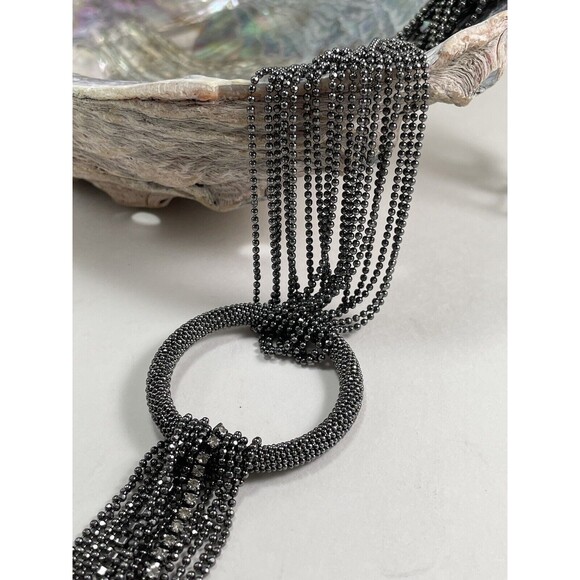 Joan Rivers Multichain And Circles 29 inch Necklace Rhinestone Dark Silver Tone - Picture 12 of 16